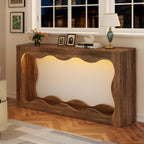 Vongrasig 63-Inch Farmhouse Entryway Table with Light Strips, Scalloped Console Table with Built-in Storage, Narrow Long Behind Couch, Wooden Curvilinear Sofa Table for Entrance, Hallway, Brown