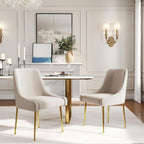 Hyfirm Modern White Dining Room Chairs Set of 2, Upholstered Velvet Dining Chair with Gold Metal Legs Accent Side Chairs for Living Room Kitchen