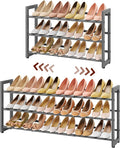 FAVOOSTY 3-Tier Expandable Shoe Rack, Adjustable Shoe Shelf Storage Organizer Space Saving Metal Free Standing Shoe Rack for Entryway Closet Doorway, Silver Grey