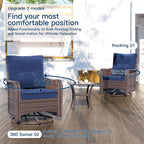 Kullavik 5 Pieces Outdoor Swivel Chairs Set,Patio Wicker Rocker Chairs with 4" Thick Cushions,Side Table and Ottomans,Patio Conversation Furniture Set for Patio Porch Deck Backyard,NavyBlue