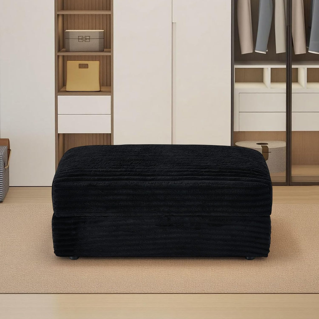Modern Corduroy Sofa Storage Ottoman, Upholstered Memory Foam Footrest (Black Footrest)