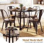 Giantex Round Dining Table for 4-6, 47.5" Circle Kitchen Table with Storage Shelf, Metal Pedestal, Space-Saving Farmhouse Dinner Table for Living Dining Room (Rustic Brown & Black)