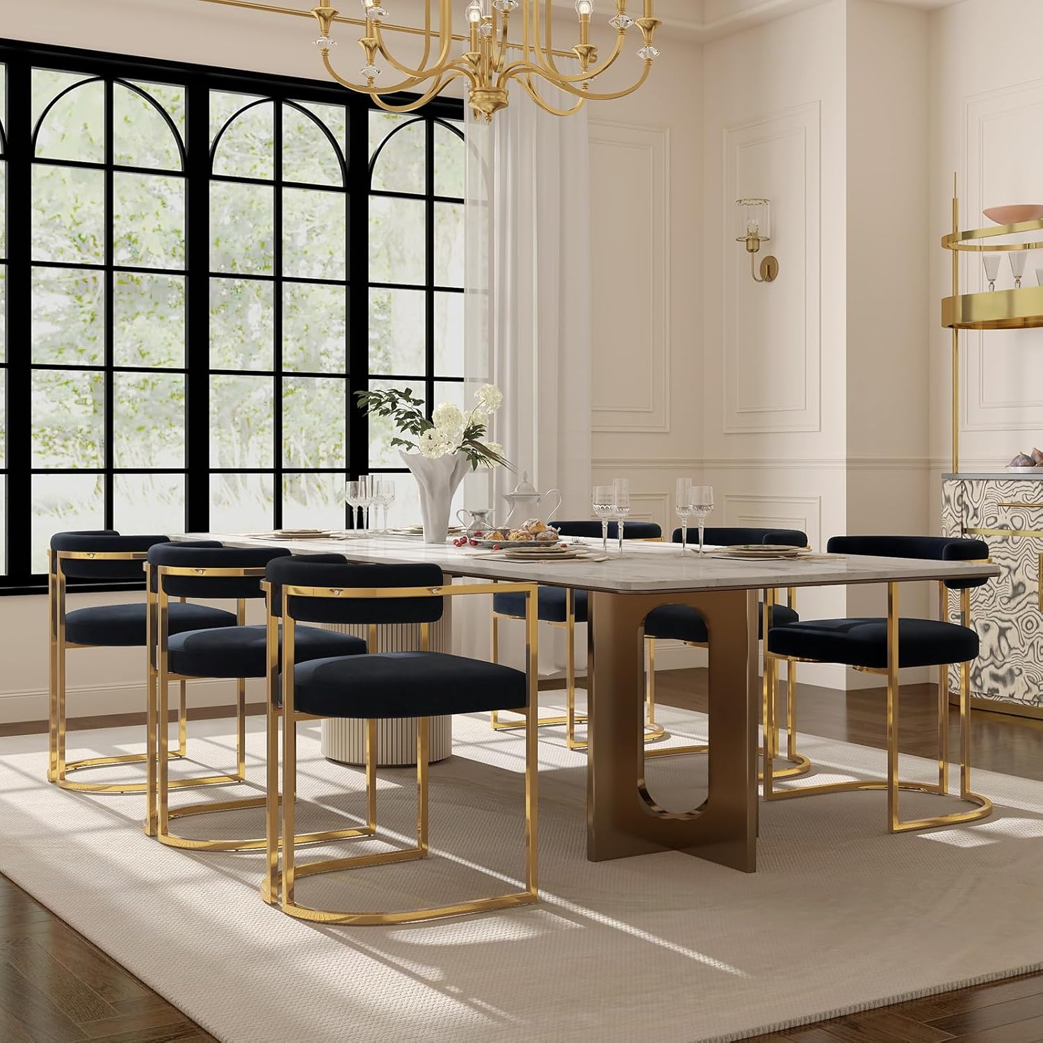 Black Velvet Upholstered Dining Chairs Set of 4, Modern Barrel Dining Chair with Gold Legs, Kitchen Chairs Open Back Accent Chairs Arm Side Chair for Living Dining Room/Vanity