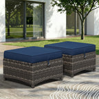 Patio Ottomans Set of 2, 22"x 22"x 18" Outdoor Wicker Footstool with Cushion, Blue, for Garden, Backyard, Deck, Porch, Balcony, Poolside