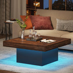 Tribesigns 35.4-Inch Square Coffee Table with LED Light, Modern Wood Coffee Table, Large Center Table for Living Room, Rustic Brown & Black