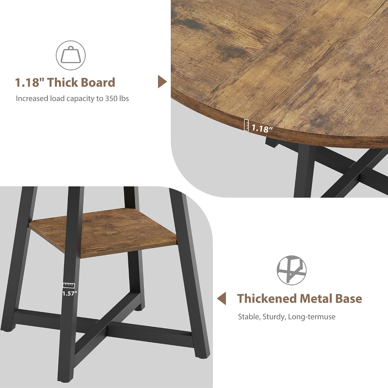 GarveeHome 47" Round Dining Table for 4-6 with Storage Shelf, Industrial Round Kitchen Table with Sturdy Metal Pedestal Base, Circle 4 Dinner Table for Dinner, Kitchen, Dining Room, Living Room