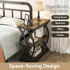 End Table, Narrow Side Table, 3-Tier End Table with Metal Frame, Living Room Side Table with Storage for Couch, Sofa, Bedroom, Small Spaces, Easy Assembly, 23.6"D*11.8"W*23.6"H, Rustic Brown