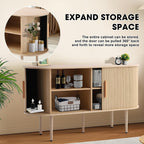 Grepatio 55" Sideboard Buffet Cabinet with Fluted Slide Doors, Tambour Storage Cabinet with Shelves, Modern Credenza Sideboard Buffet Console Cabinets for Living Room Hallway Entryway (Natural)