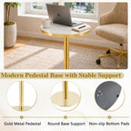 TesNus 23.6" Small Round Dining Table for 2, Circle Tulip Table, Faux Marble Top with Gold Metal Pedestal Base, Modern Leisure Coffee Table for Small Spaces, Cafe, Office, White&Gold