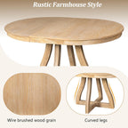 LUMISOL Extendable Round Dining Table for 4-6 People, Farmhouse Kitchen Table with 16” Middle Leaf and Curved Table Legs for Kitchen, Dining Room, Apartment, Natural Wood Wash