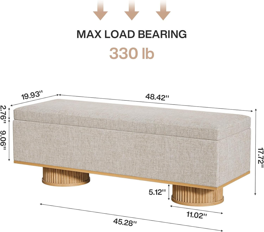 Tribesigns 50.39" Storage Bench with Padded Seat Cushion, Upholstered Shoe Bench with Flip Up Storage for Bedroom, Living Room, Entryway, Load up to 330 lb, Beige + Wood Color