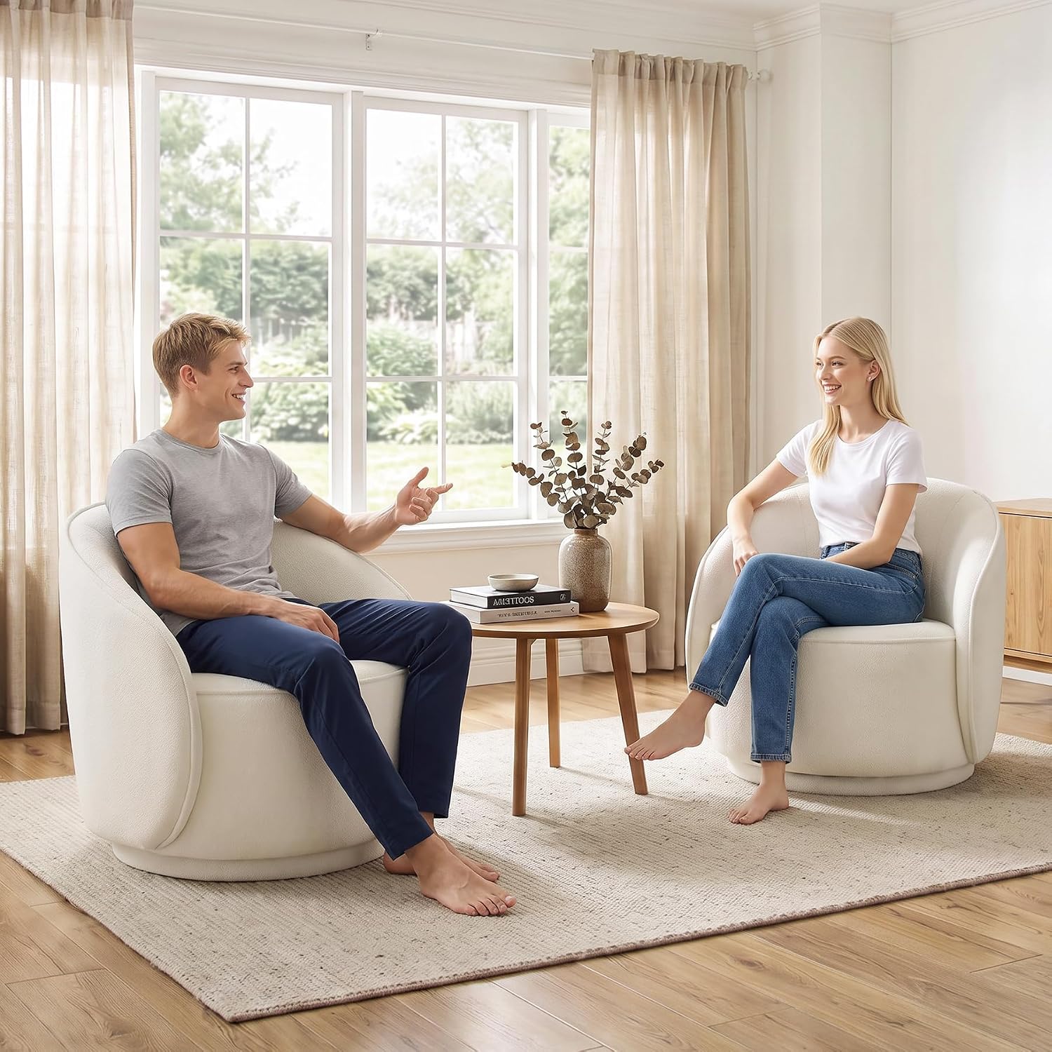Swivel Accent Chairs Set of 2, 360° Comfy Barrel Swivel Club Armchair, Modern Reading Chair for Living Room, Bedroom, Office, Balcony, Entryway