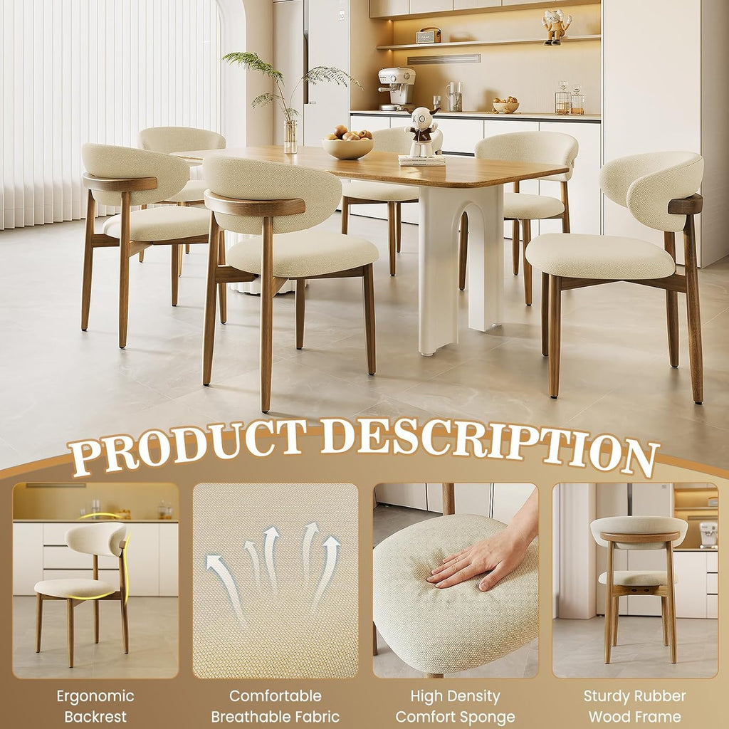 LEVELEVE Wooden Dining Chairs Set of 2,Farmhouse Kitchen Chairs with Curved Back,Modern Fabric Upholstered Chairs for Dining Room,Beige