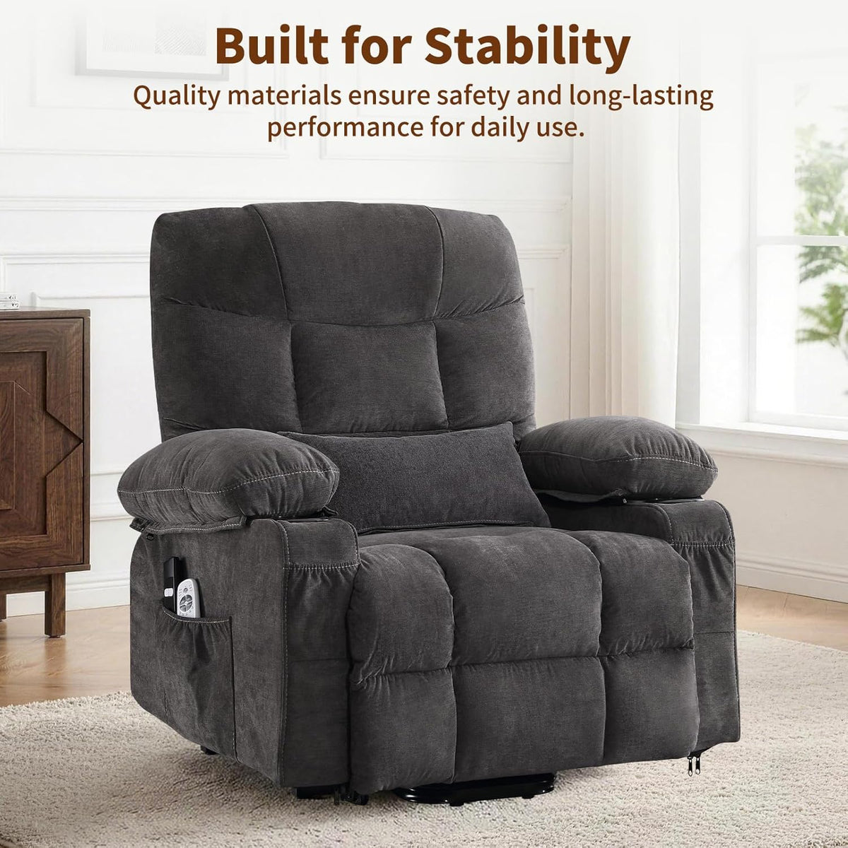 Power Lift Recliner Chair for Elderly with Massage and Heat, Comfortable Electric Power Reclining Chair with Side Pockets,2 Cup Holders and USB Charging Port for Living Room (Grey)