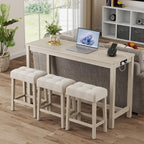 Giantex 4-Pieces Bar Table Set with Charging Station, 59-inches Dinner Tables with 3 Padded Stools, Adjustable Foot Pads, Space-Saving Dining Table Set for Dinette, Dining Room, Kitchen
