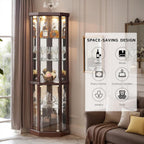 70" H Lighted Corner Curio Cabinet, Glass Display Cage with Tempered Glass Doors and 5 Adjustable Shelves, Wine Cabinet Storage Rack for Bar and Liquor Storage (Dark Cherry)