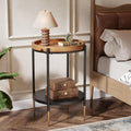 Tribesigns Round Side Table, 2-Tier End Table with Solid Wood and Metal, Industrial Nightstand for Small Spaces, Living Room, Bedroom, Study Room (Rustic Brown)