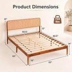 KOMFOTT Queen Size Bed Frame, Wood Platform Bed with PE Rattan Headboard