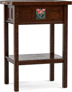 Stickley 125th Anniversary Floral Tile Tray Table, End Table, Solid Oak, Centennial Finish, Mission Style, Removable Ceramic Art Tile, Tray Top, 22.5in W x 16.5in D x 30in H, Made in USA