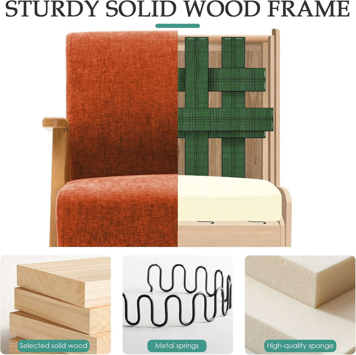 Home Accent Chair Mid Century Modern Accent Chair with Wood Frame, Lounge Upholstered Armchair, Reading Chair, Sturdy Base,For Living Room, Bedroom,Office,Comfy Guest Waiting Room Chairs,Orange