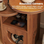 Cat Tree and End Tables, Cat Nightstand, Wooden Round Side Table wiht Cats Houses, Small Bedside Table with 3-Tier Storage Shelves, Modern Cats Furniture for Living Room Bedroom(Brown)