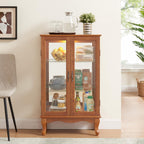 3-Tier Lighted Glass Display Curio Cabinet with 2 Tempered Glass Doors,Curio Case with Mirrored Back Panel & Adjustable Shelves,Wine Artwork Display Cabinet for Living Room,Kitchen(Oak_2)