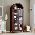 IDEALHOUSE Arched Kitchen Pantry Storage Cabinet - Farmhouse 5-Tier Display Shelf with 2 Glass Doors and Adjustable Shelves, Versatile Cupboard for Kitchen, Dining Room, Living Room, Walnut