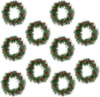 Lystaii 10pcs Christmas Candle Rings Red Artificial Berry Candle Rings with Grass Mini Christmas Wreath for Pillar Candle Christmas Holiday Table Decorations Rustic Wedding Table Centerpiece (Medium)