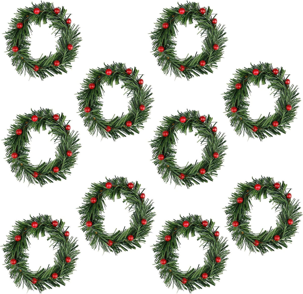Lystaii 10pcs Christmas Candle Rings Red Artificial Berry Candle Rings with Grass Mini Christmas Wreath for Pillar Candle Christmas Holiday Table Decorations Rustic Wedding Table Centerpiece (Medium)