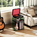 Acrylic Record Player Table with Storage Shelf, Clear Side Table Nightstand (Green, Medium)