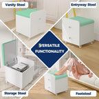 Garvee Vanity Stool Chair with Storage, 17.32" l x 15.16" w x 17.32" h PU Ottoman with Lockable Wheels & Storage Drawer, Modern Multifunctional Chairs for Makeup