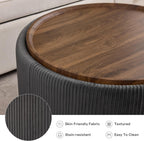 29.5 Inch Round Storage Ottoman Coffee Table, Grey Velvet | Modern Circle Coffee Table With Storage With Removable Lid Top and Solid Wood Legs, Round Ottoman for Bedroom, Living Room
