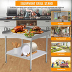 24x24x30 Inch Equipment Grill Stand Table Stainless Steel NSF Certified 400 Lbs Capacity with Adjustable Legs, 2" Edge Baffle for Hotel, Home, Commercial Restaurant Kitchen