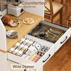 DreamDashio 73" Tall Pantry Cabinet with Charging Station & LED Light, Kitchen Pantry Storage Cabinet with Microwave Stand, Farmhouse Kitchen Hutch with 2 Storage Drawers and 6 Hooks for Dining Room