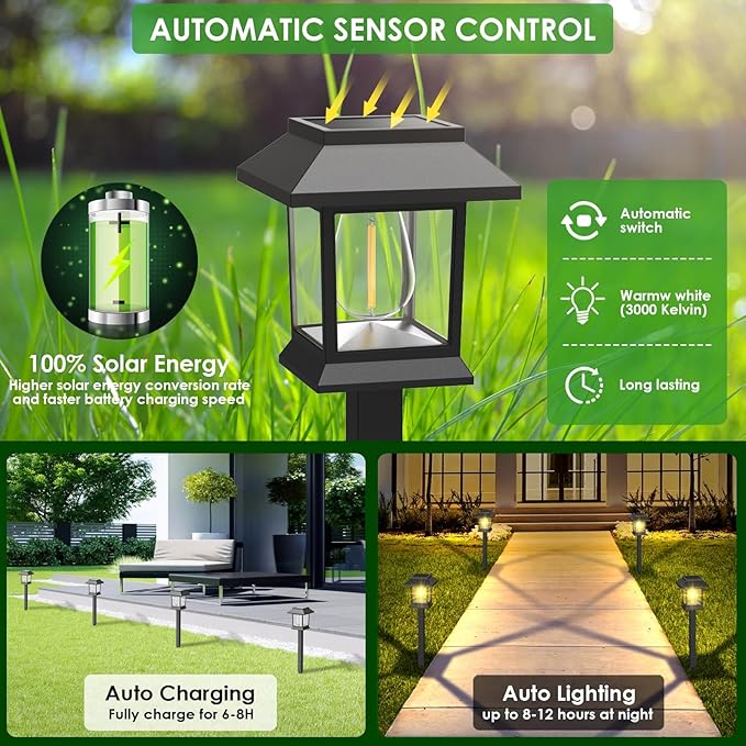 Solar Pathway Lights Outdoor, 12 Pack Upgraded LED Waterproof Solar Lights Outdoor, Landscape Lighting for Outside Driveway Garden Walkway Path Yard Lawn Décor, Warm White