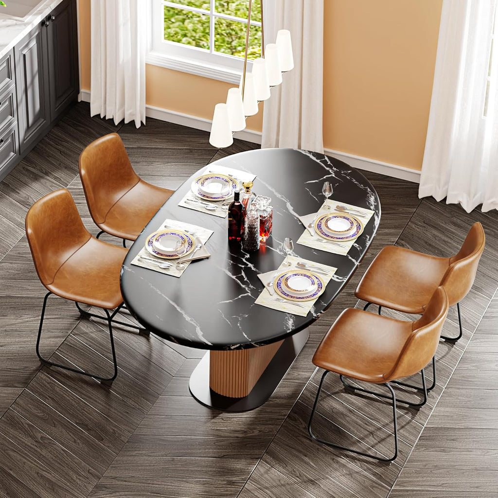 Dining Chairs Set of 8, 18 Inch Faux Leather Kitchen Chairs with Back, Modern Armless Dining Room Chair with Metal Legs for Home Bistro Coffee Shops (Brown)