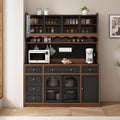 63" W Farmhouse Buffet Cabinet with Hutch, Freestanding Coffee Bar Sideboard with 6 Drawers, 4 Cabinets, Adjustable Shelves, Pegboard and Power Outlet for Dining Room Storage Cabinet,Brown Black