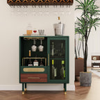 ARTPOWER Modern Coffee Bar Cabinet with Pull-Out Wine Storage, Green | Bar Cart with Wine Glass Rack and Drawers, Liquor Cabinet for Kitchen, Dining Room, Living Room