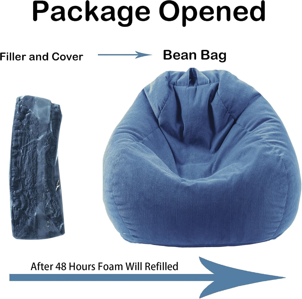 LPMOERA 3FT Memory Foam Filling Bean Bag Chair Blue | Skin-Friendly,Hidden Zipper,Home Decor,Suitable For Rest & Lounge,Pull-Handle