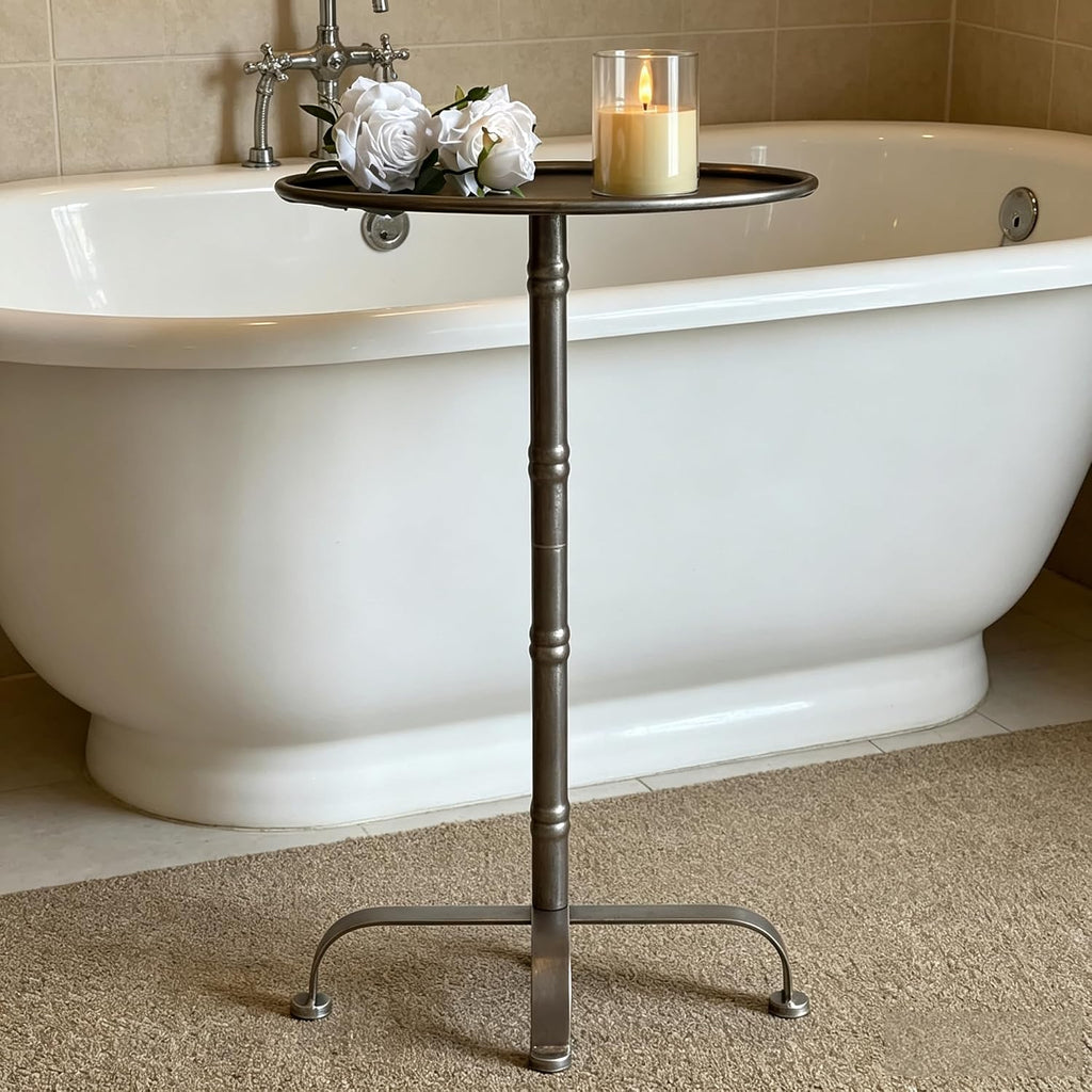 Premium Industrial Mid-Century Modern Small Metal Pedestal Side Table, Vintage Martini Cocktail End Table, Mini Drink Table, Accent Table, for Livingroom, Bedroom, Bathroom, Balcony & Small Spaces