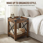 Farmhouse Square Side Table with Open Storage Shelves, Large End Table Modern Sofa Table with X-Metal Frame,Industrial Nightstand Coffee Table for Living Room Bedroom Office Small Spaces, Rustic Brown