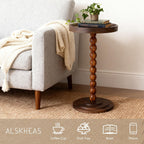 Small Round Side Table, Drink Tables for Small Spaces, Pedestal Side Table with Solid Wood Leg, Modern Accent End Table for Living Room, Mini Coffee Table, Balcony, Easy Assembly (Walnut)