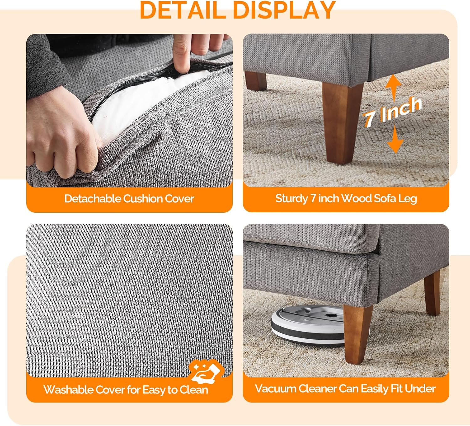 VINGLI Mid-Century Modern Accent Chair, Light Grey Upholstered Armchair Comfy Sofa Chair Reading Chair High Back for Living Room Bedroom Furniture Apartment