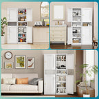 Eltean 67" Tall Narrow Storage Cabinet,Bathroom Cabinets | Narrow Pantry Cabinet with 3 Adjustable Shelves,Reversible Doors Opening,Kitchen Cupboard for Pantry,White (15.7" W)