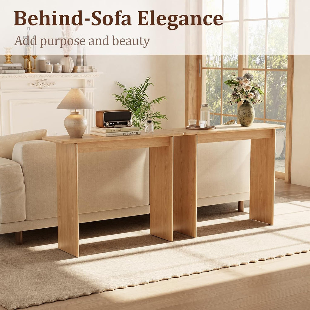 AQIMUELE Natural Console Table Thin Rubberwood Minimalist Mid-Century Style | Stable and Sturdy 11.8" D x 39.4" W x 31.5" H for Entryway/Sofa Back