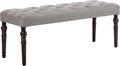 Roundhill Furniture Leviton Fabric Tufted Turned Leg Dining Bench, gray