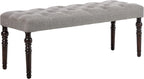 Roundhill Furniture Leviton Fabric Tufted Turned Leg Dining Bench, gray