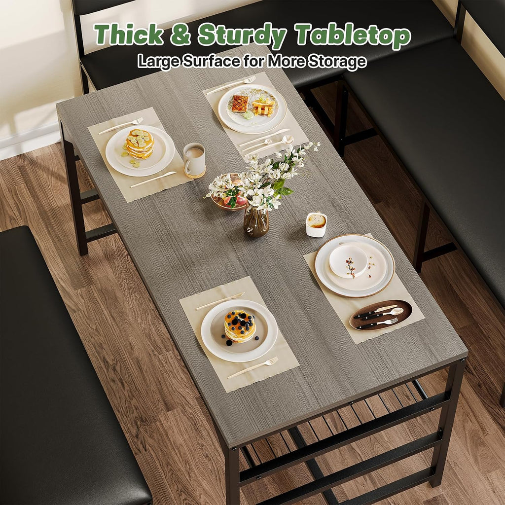 Concho Corner Dining Table Set with Soft Seat, Warm Grey | Breakfast Nook, L Shaped Dining Table Set for 4, Kitchen Booth Seating with Table for Small Space