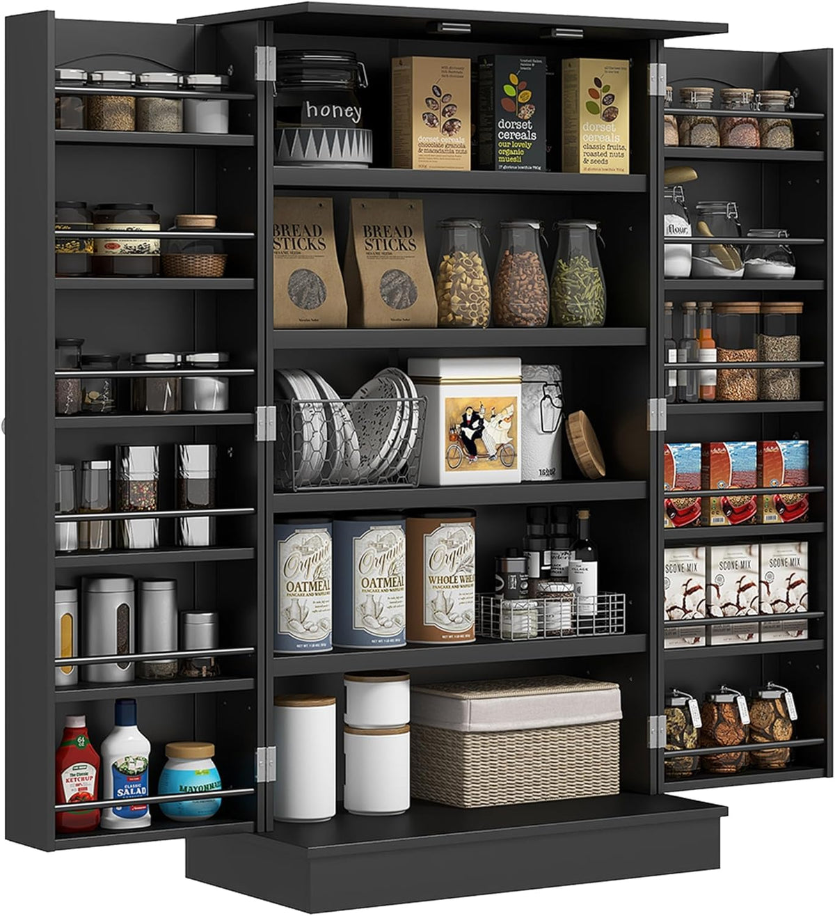 41" Black Kitchen Pantry Cabinet - Extra Storage, Double Doors, Adjustable Shelves
