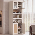 71.7" Bathroom Storage Cabinet, Rattan Tall Freestanding Kitchen Pantry with Doors, Adjustable Shelves and Anti-Tip Devices for Living Room, Dining Room, White